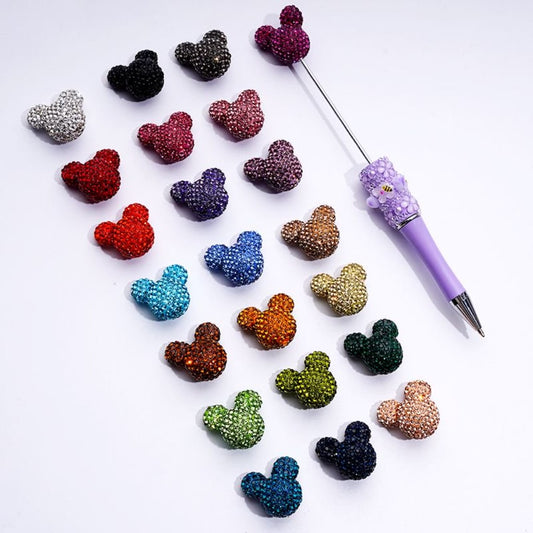 Vivid Cute Micke Minni Mouse Head Clay Beads with Shiny Rhinestones in Solid Color, 22*24*17MM