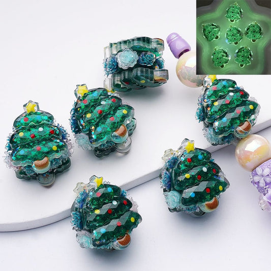 Luminous Cute Vivid Christmas Tree with Star Shiny Flowers AB Rhinestones Clay Beads, 31*29MM