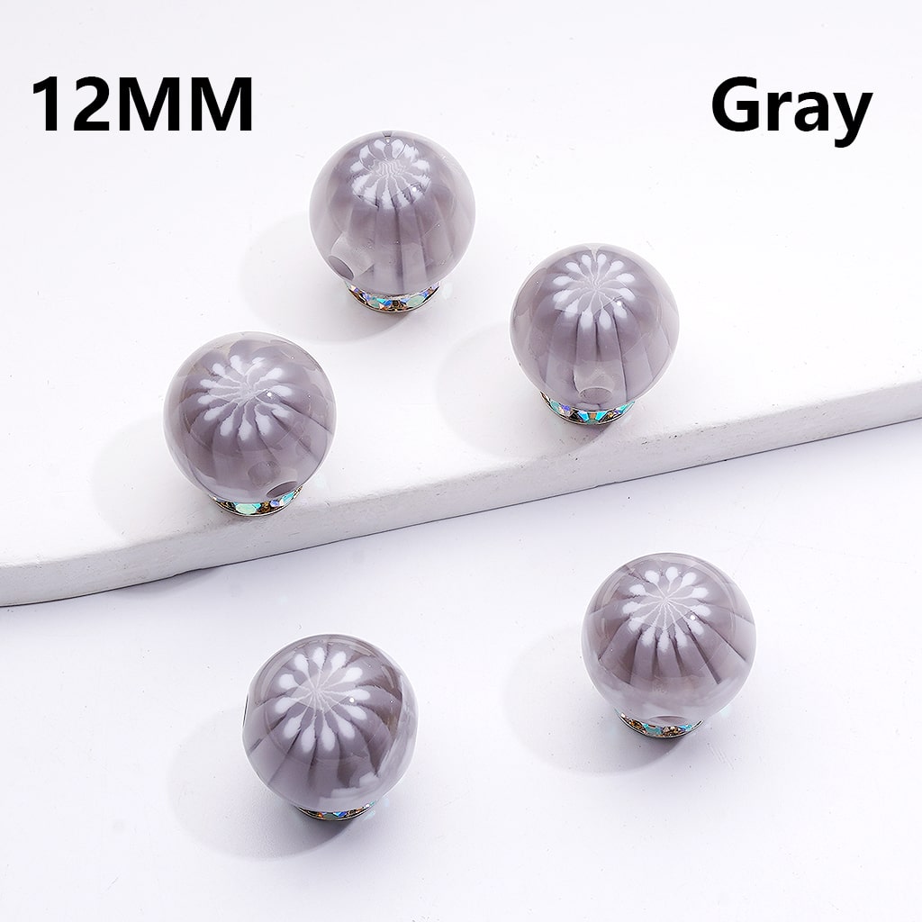 Multi-Color Chrysanthemum-Shaped Stripes Round Acrylic Beads, 12MM ( Single Color is only available for 400pcs(whole bag))