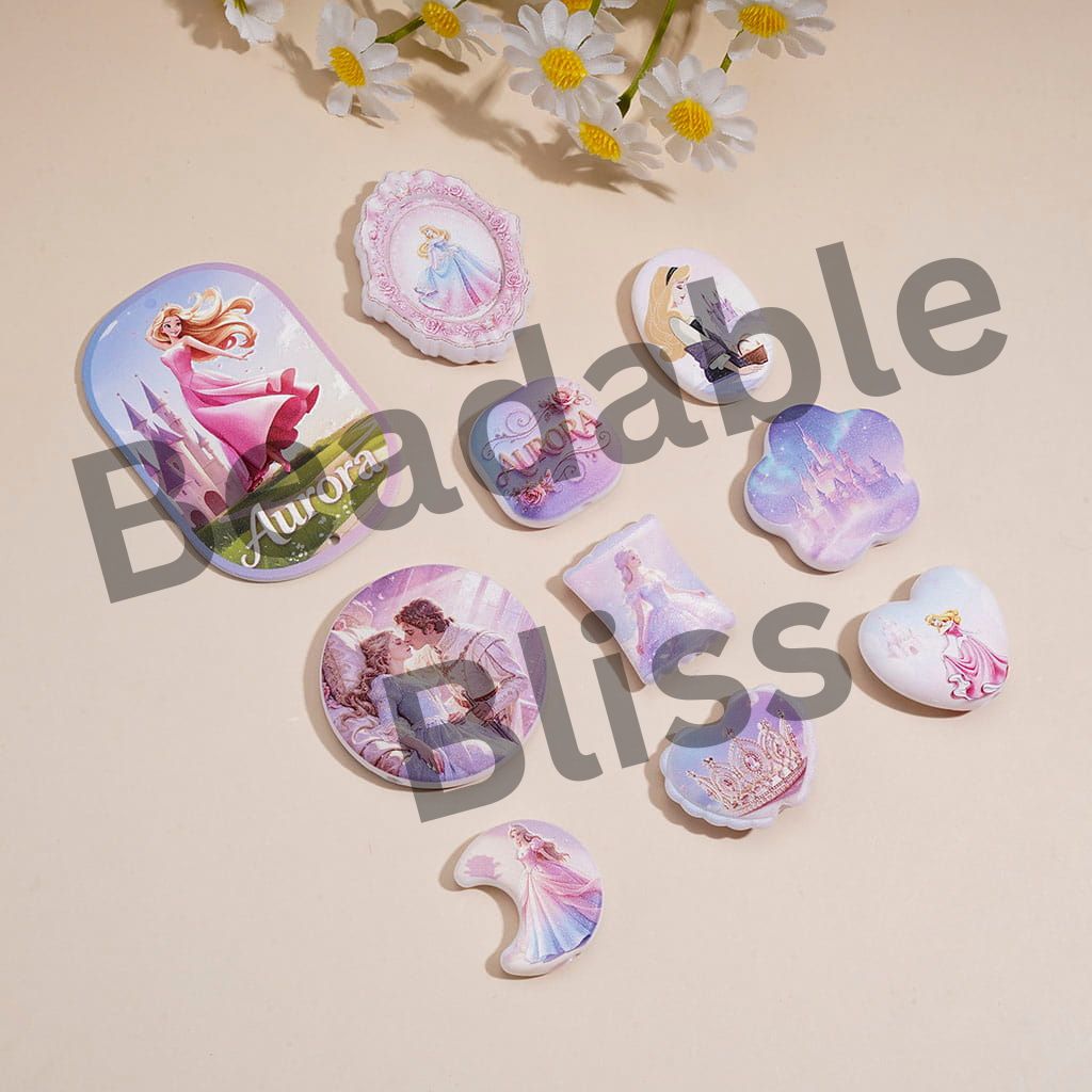 Acrylic Beads Pendant w Glitter Classic Animation Beautiful Princess Prints Series, Random Mix
