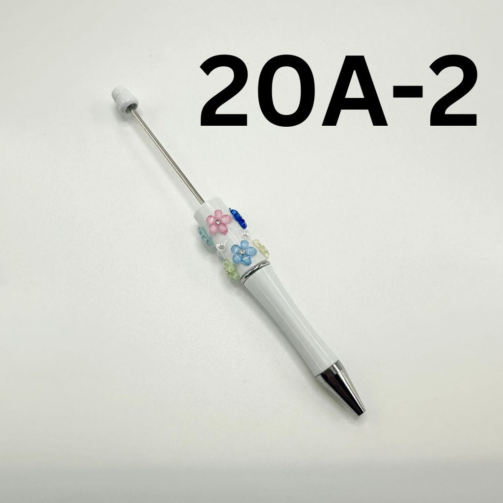 Beaded Pens in Solid Colors with Acrylic Flower and Clear Rhinestone