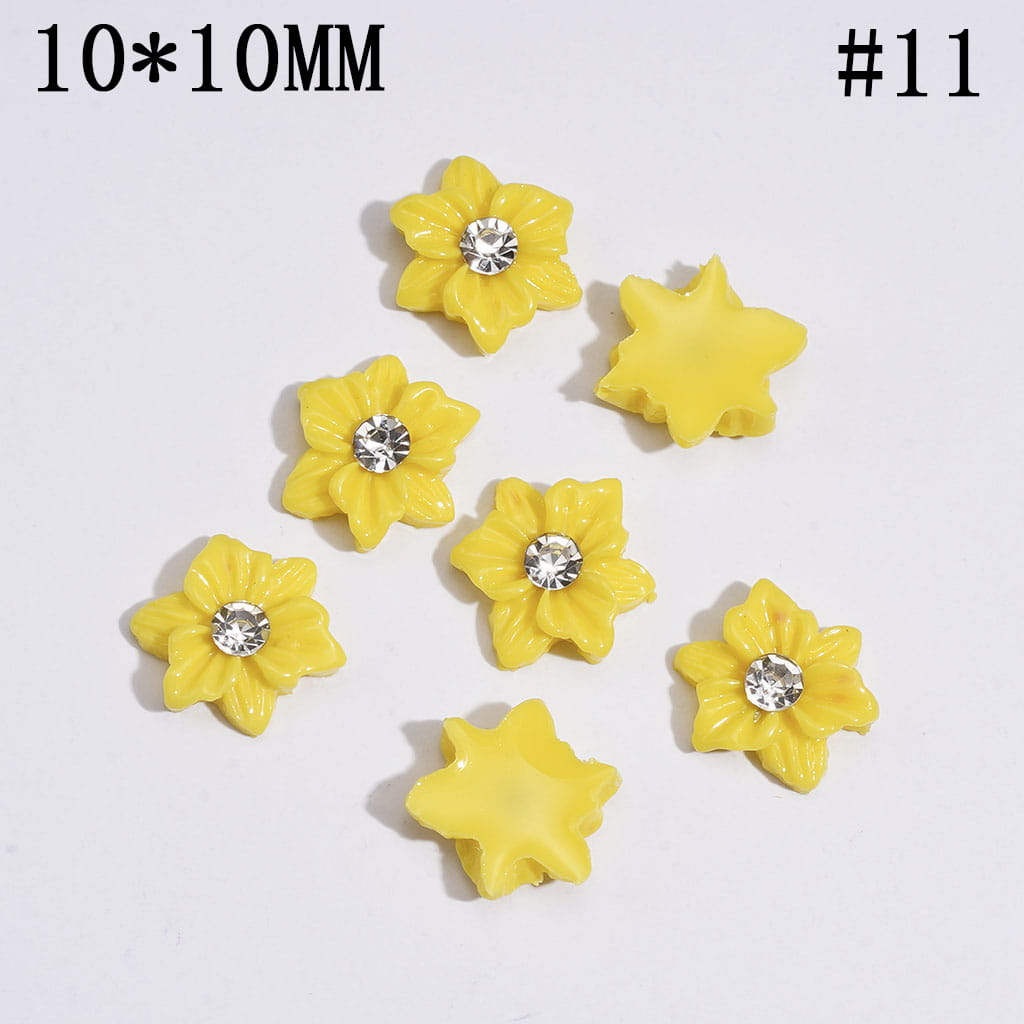 Mini DIY Double Layer and Two Colors Acrylic Flower with Clear Rhinestone for Craft Beads and Pens Jewelry Accessories, 10*10MM Multi-Color