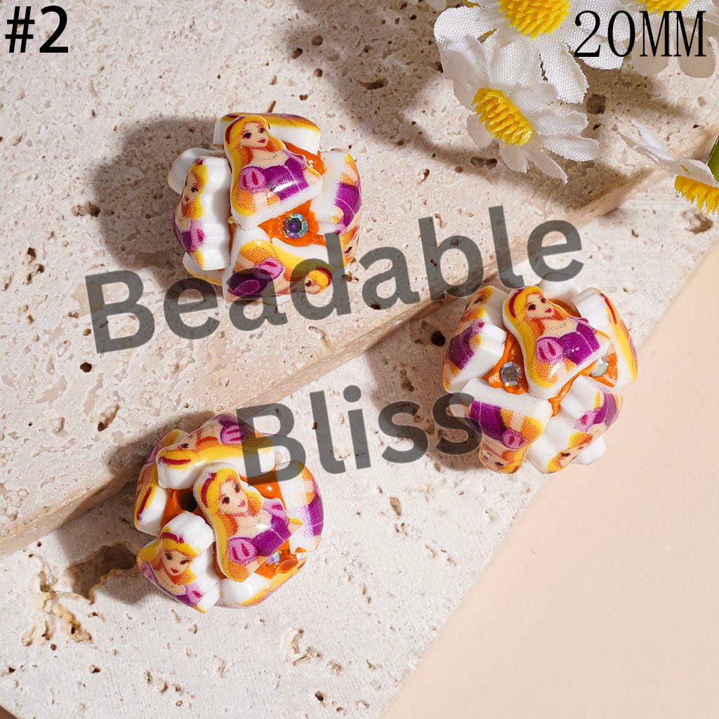Clay Beads with Classic Animation Pretty Princess Character and AB Rhinestones, 20MM Multi-Color