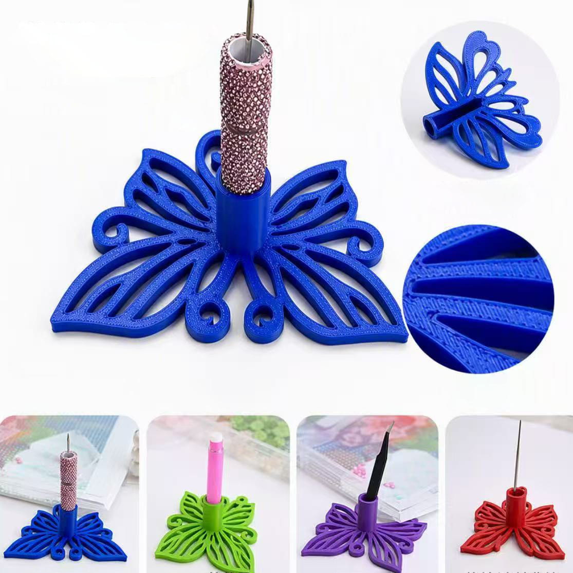 3D Printed PLA Hollowed Butterfly Pen Holder, Single Hole Desktop Pen Stand, Craft Tool Organizer for Pens Tweezers Embroidery Needles, Height 45MM, Multi-Color, Random Mix