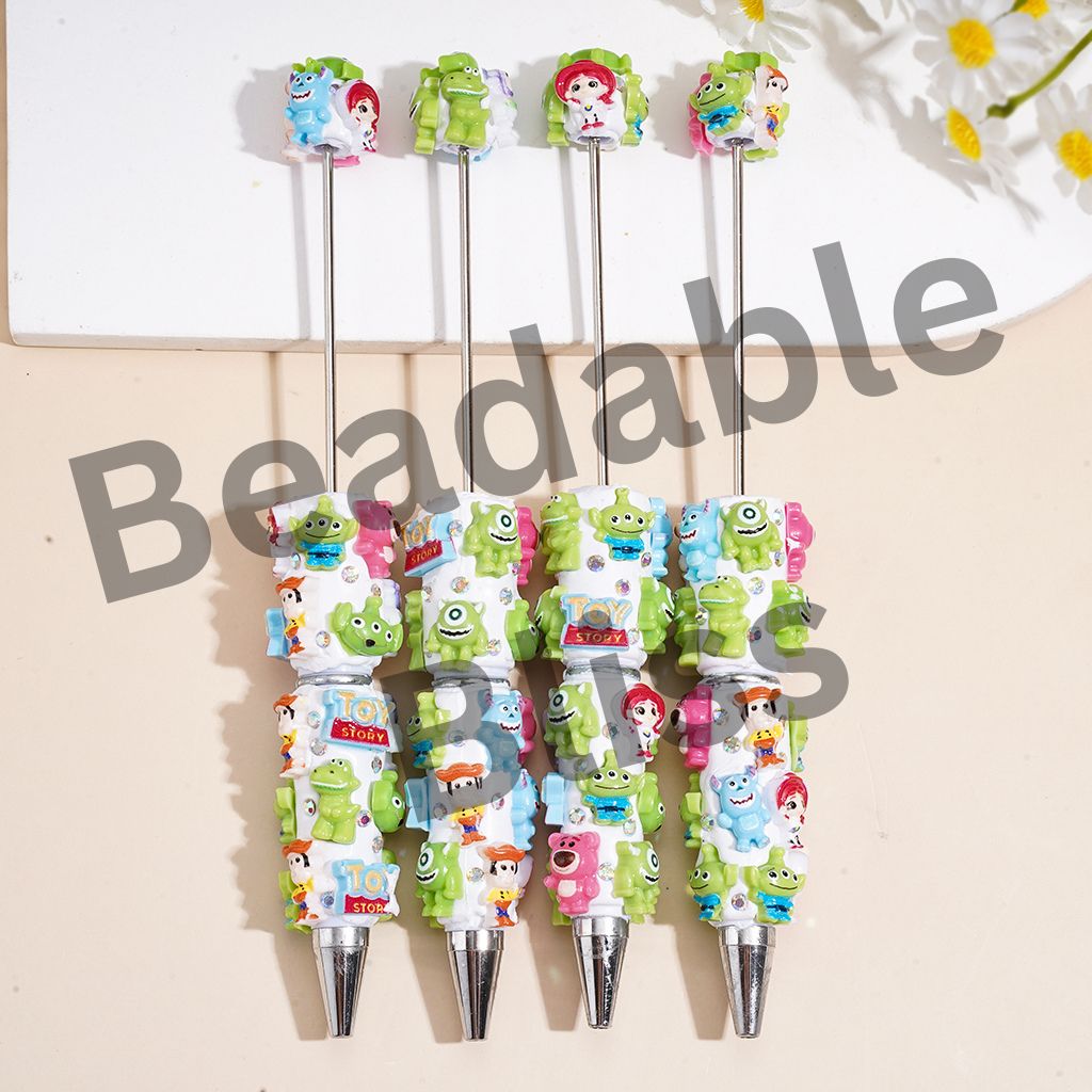Beadable Clay Pen with Toy Adventure Character Series, AB Rhinestones & White Base