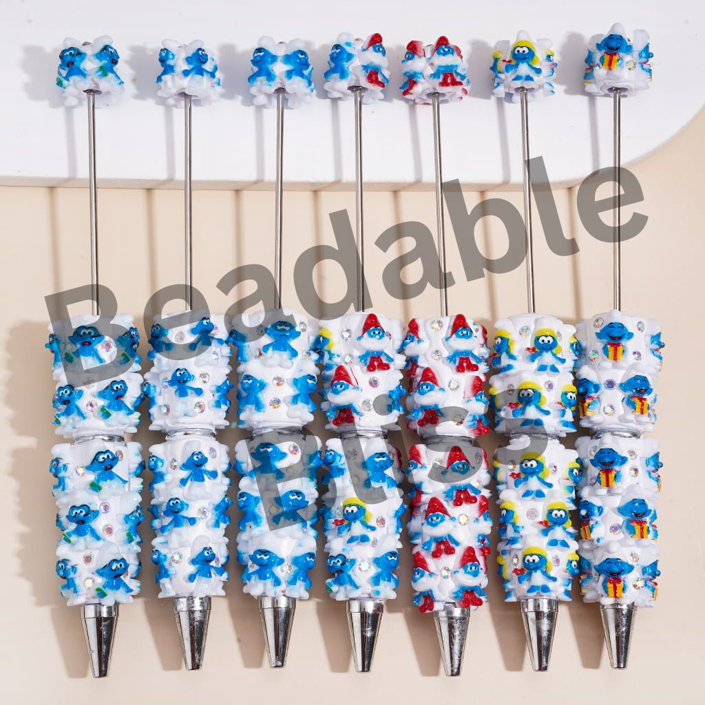 Beadable Clay Pens with Blue Elf Character Series & AB Rhinestones
