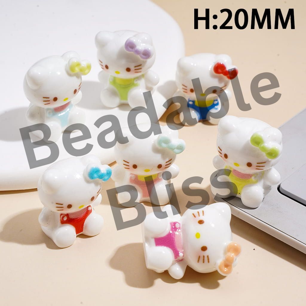Acrylic Beads for Pen Toppers Cute Cat Characters Sitting with Mini Bow, Jewelry Accessories, Height 20MM, Multi-Color