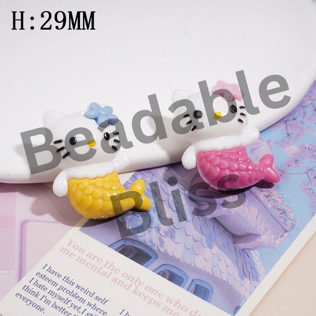 PVC Soft Rubber Beads Cute Cat Character with Mermaid Tail Design, Height 29MM, Random Mix