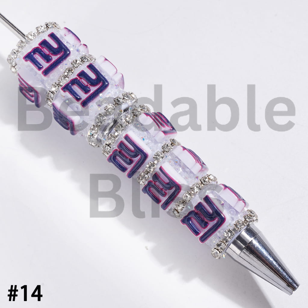 Beadable Pens with Mini Bubble Ball and Clear Rhinestone Chains, American Football Team Series (Update Other Style Later)