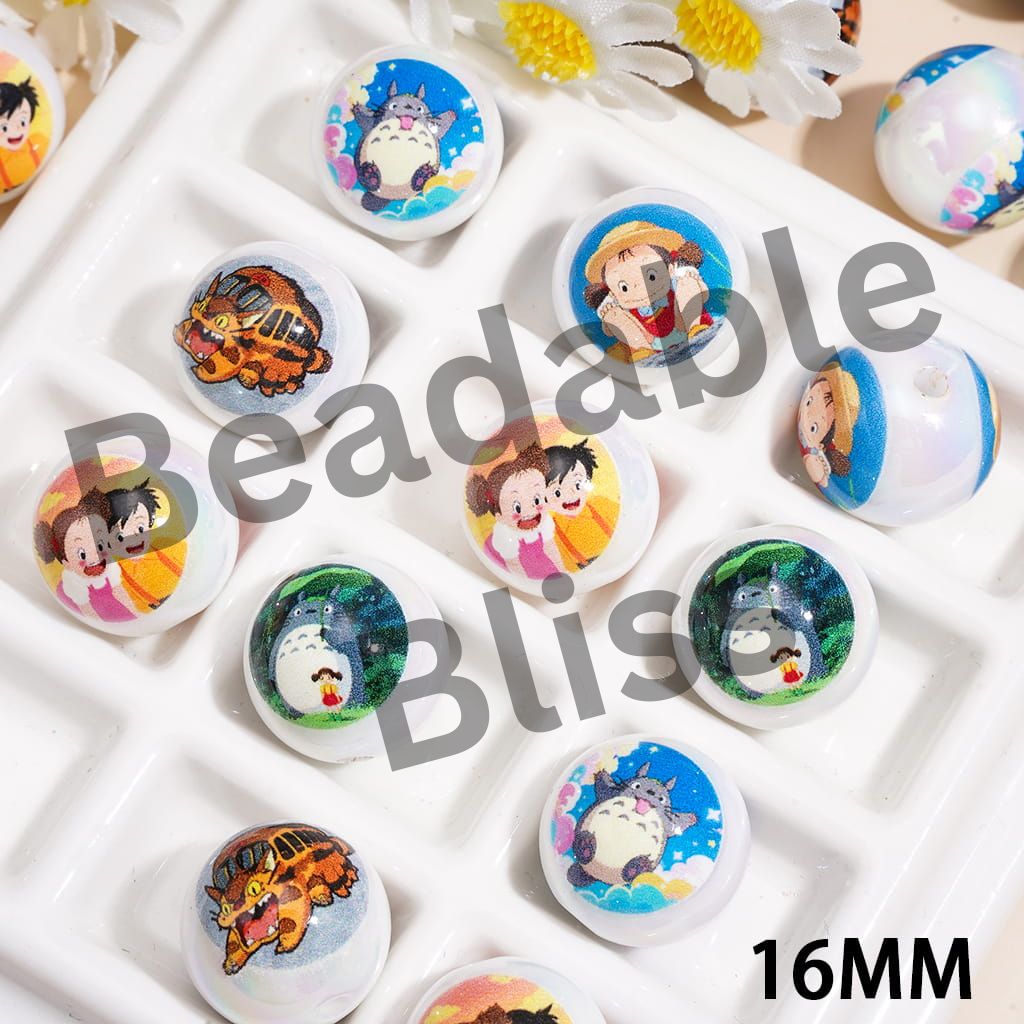 UV Coated Acrylic Beads for Bracelet with Cute Chinchilla Character Series, 16MM, Random Mix