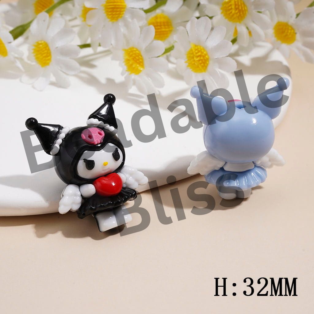 PVC Soft Rubber Beads Evil Girl Character with Heart & Wings Design, Height 32MM, Random Mix