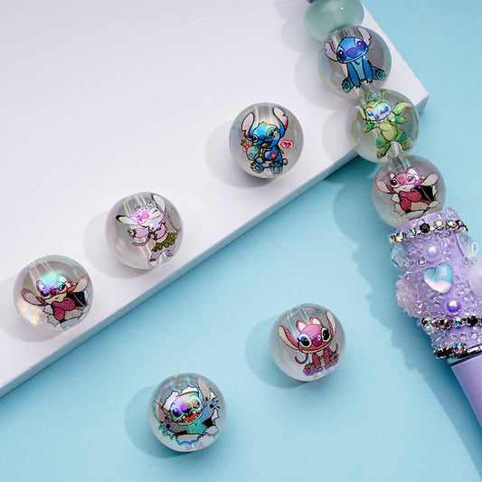 Stitc Print Round Clear Acrylic Beads, Random Mix, 20MM