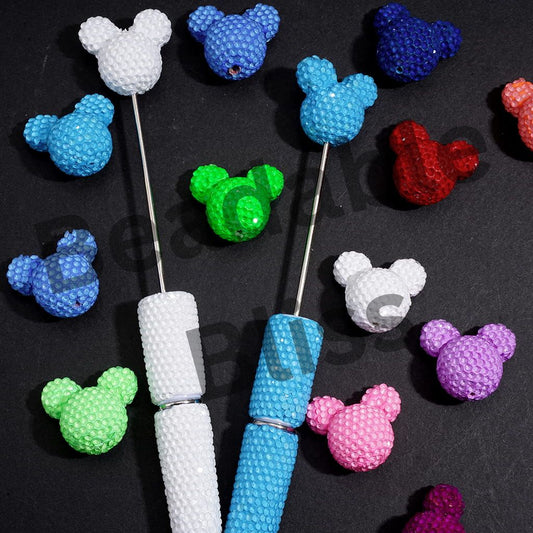 Clay Beads Mouse Head Design w Bling Rhinestones, Fluorescent Colors Around 22*23MM, Multi-Color (Please Read Description)
