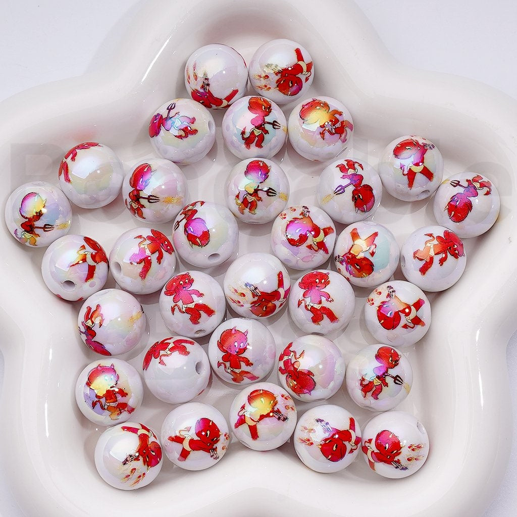 UV Coating Ho Stuf the Littl Devi Round  Acrylic Beads, 16MM, Random Mix