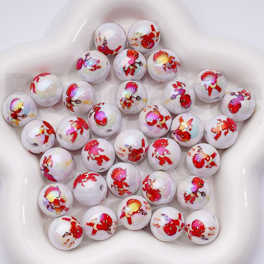UV Coating Ho Stuf the Littl Devi Round  Acrylic Beads, 16MM, Random Mix