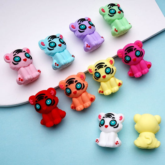 3D Cute Baby Tiger Silicone Focal Beads, Random Mix