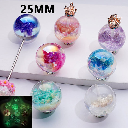 Large UV Coating Luminous Glitter Clouds Inside Clear Round Half-Through Hole Acrylic Beads, 25MM, Random Mix(Can't be used on the Pen)