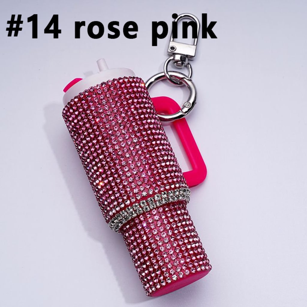 Bling Bling Colorful Rhinestones Mini Tumbler Chapstick Holder, Stanley Keychain Chapstick Holder, Size 10*5*3cm