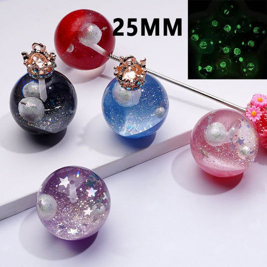 Large Luminous Glitter Galaxy Star Round Acrylic Beads, 25MM, Random Mix