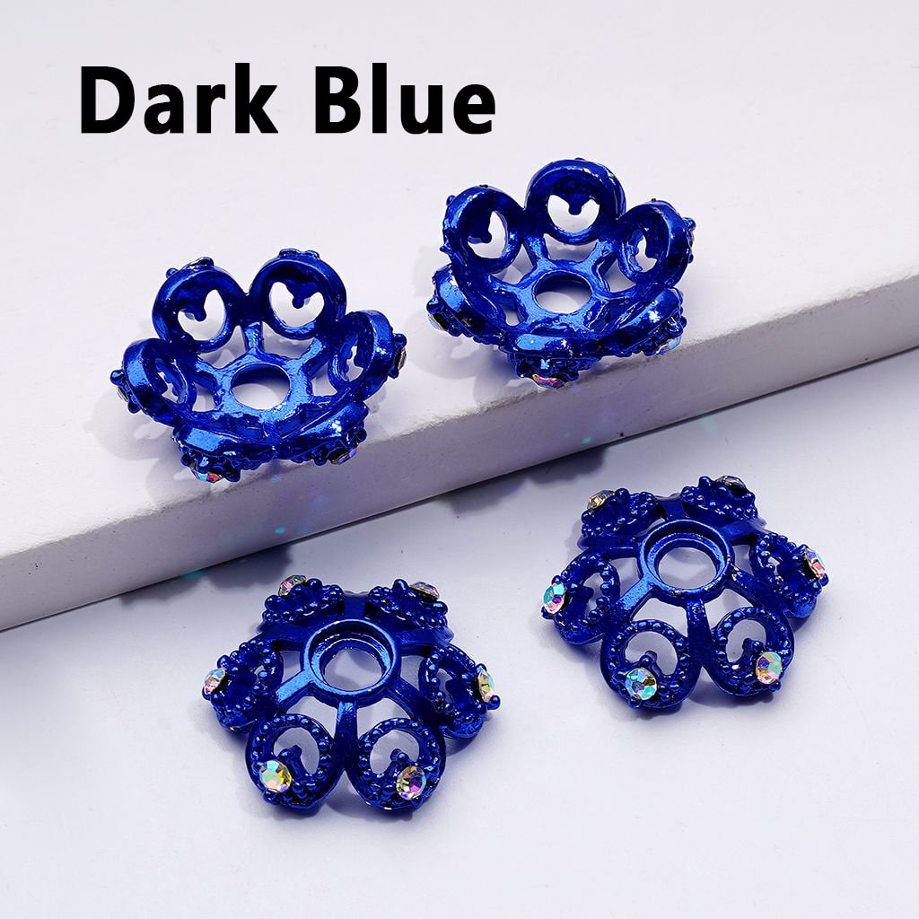 Exquisite Multi-Color Lotus Flower Metal Bead Caps Cages with AB Rhinestones, Around 19MM