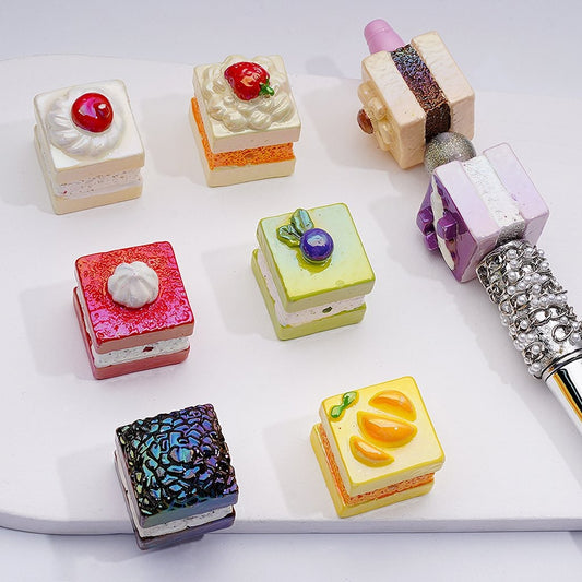 UV Coating Vivid Cream Fruit Cake Acrylic Beads, 20*25MM, Random Mix