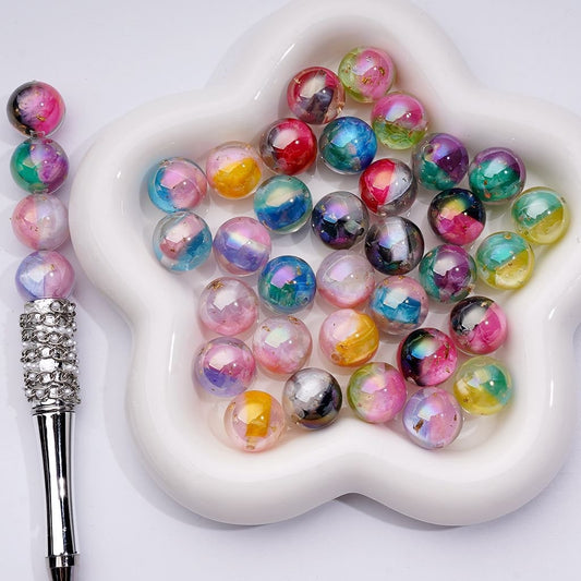 Large Double Color Resin Heart Gold Foil Paper Inside Clear Round Acrylic Beads, 16MM, Random Mix