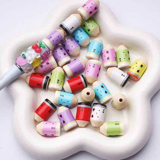 Multi Single Color & Random Mix Color Cute Smile Face HB Pencil Acrylic Beads, Around 12*21MM