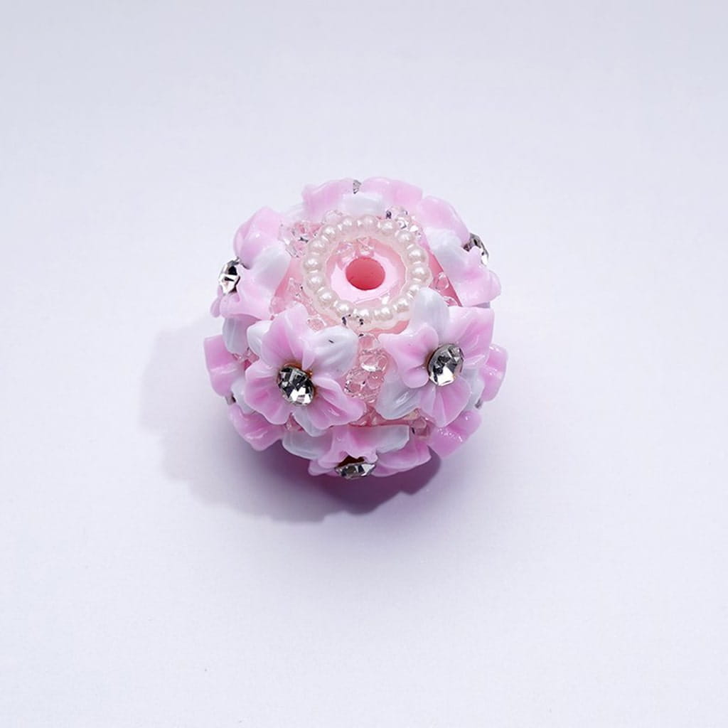 Multi-Color Cute Flowers Clear Rhinestone Inside White Pearls Ring Clear Sugars Round Clay Beads, 22MM