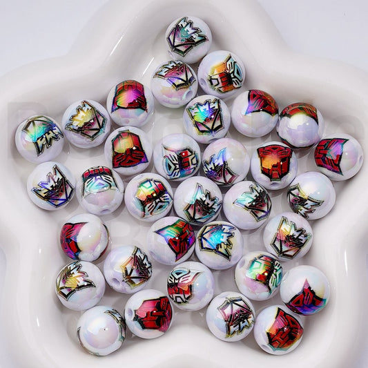 UV Coating Movie Transforme White Round  Acrylic Beads, 16MM, Random Mix