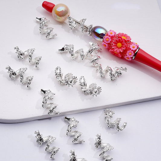 Fancy Silver Alloy Dragon Beads Jewelry Accessories, 12*25MM