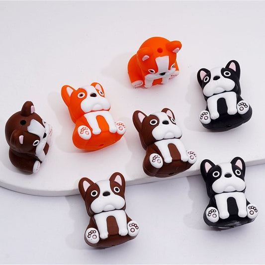 3D Cute French Bulldog Puppy Silicone Focal Beads