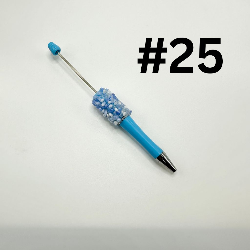 Plastic Beadable Pens in Solid Colors with Tiny Pebbles