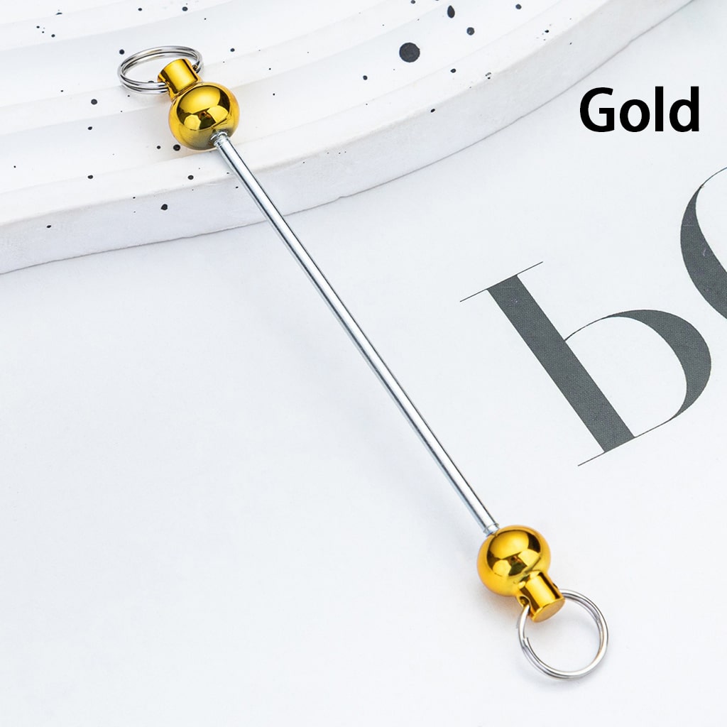 DIY Plastic Beadable Keychain Bars with Round Balls for Keychain Accessories in Metallic Colors, 10 CM