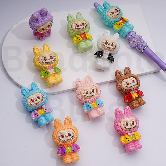 Cute  Labub with Suits Bowtie Pendants Pen Topper Acrylic Beads, 52*30MM, Random Mix