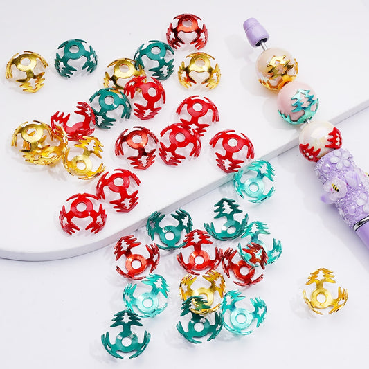 Cute Metal Christmas Tree Design Bead Cage Cap, 16MM