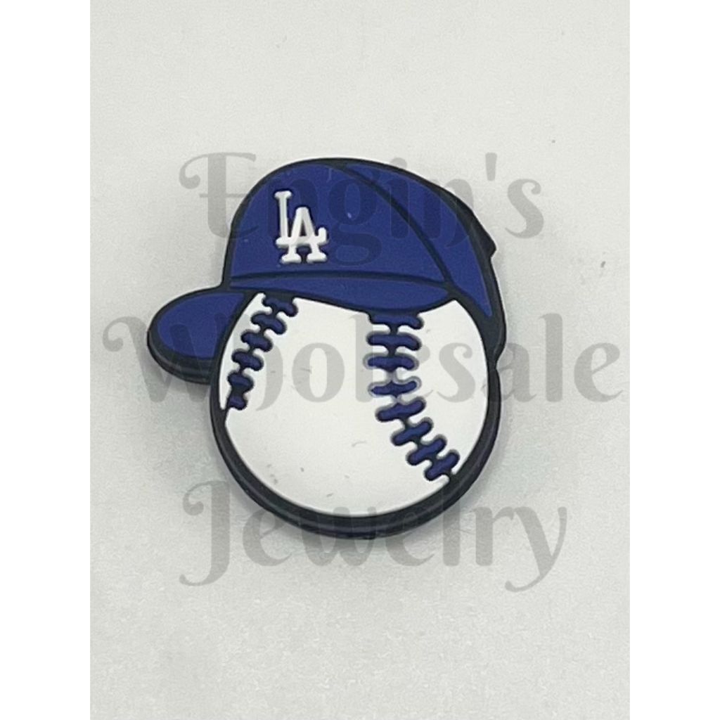 Baseball with Blue L A Hat Silicone Focal Beads