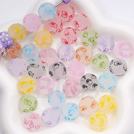 Frosted Multi-Color Sanri Hello Kitt Pochacc Prints Round Acrylic Beads, 16MM (Single Color Is available for 200pcs(Whole Bag))