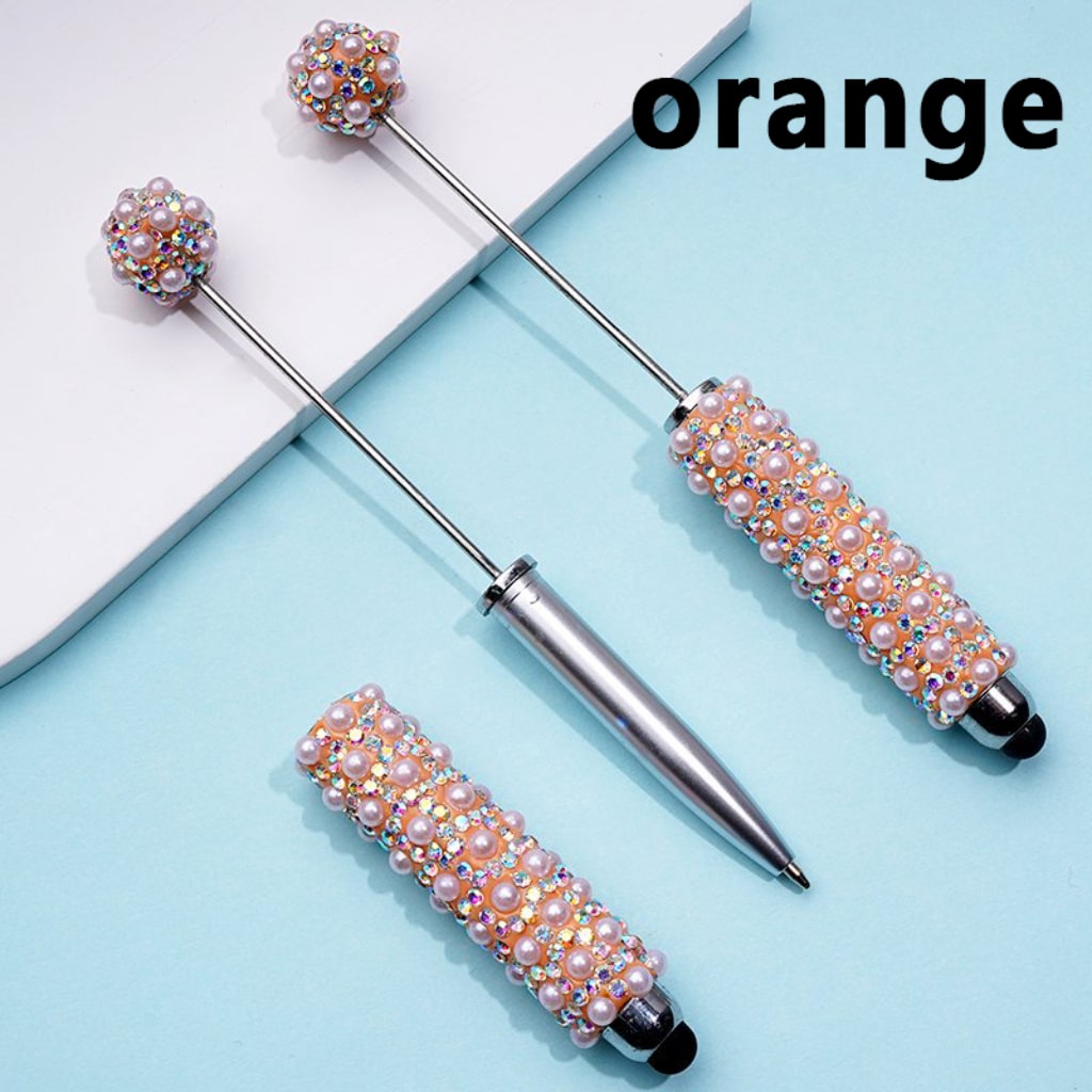 Beadable Clay Stylus Pens with AB Rhinestones White Pearls Covered the Entire Pen