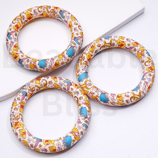 Winni the Poo Tigge Eeyor Pigle Prints Silicone Ring Frame Bead Circle Round Soft Car Hanger Charm Loop 65mm