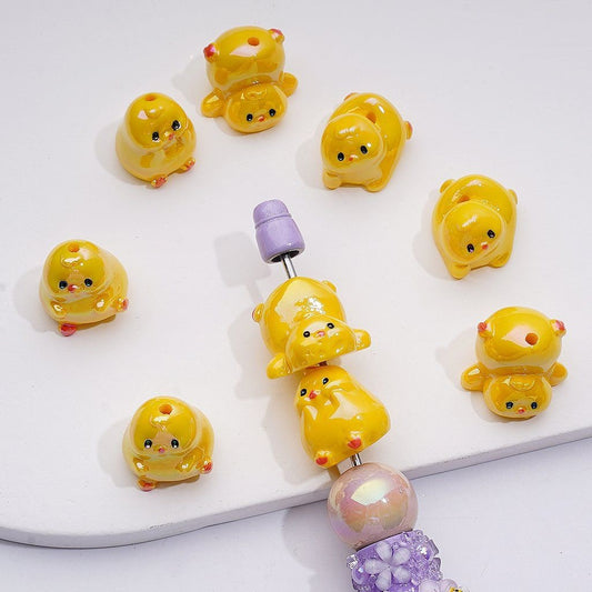 UV Coating Cute Yellow Chick Acrylic Beads, 17*16MM