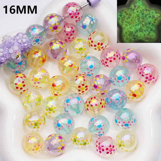 Luminous UV Coating Translucent Multi-color Mini Cute Flower Round Acrylic Beads, 16MM (Single Color is available for 200pcs(Whole bag))