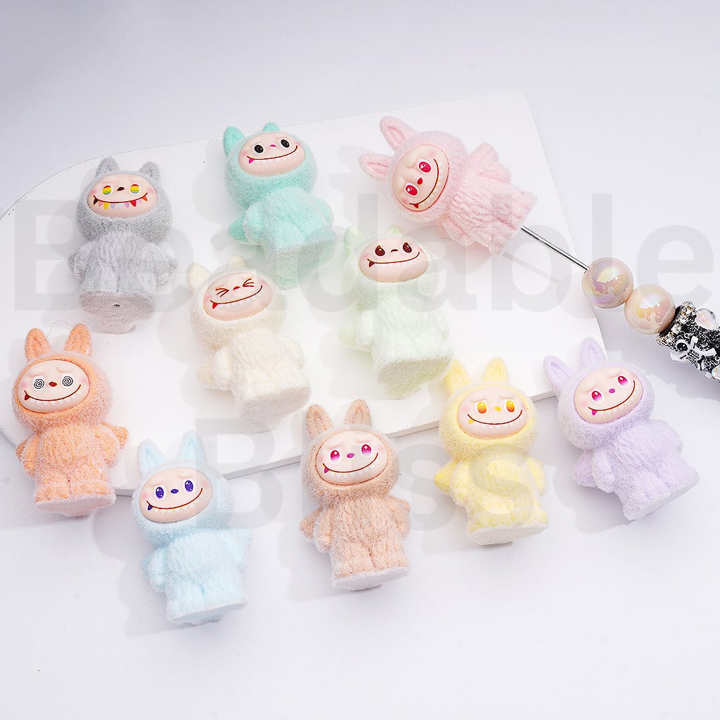 Acrylic Beads Pen Topper Pendant Jewelry Accessories Flocked Cute Labub Monster Po Mar with Wings, Solid Color Around 56*34MM