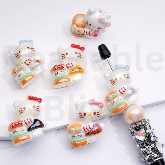 Acrylic Beads UV Coating Cute Hello Kitt Sanri with Hamburger, 30*28MM, Random Mix