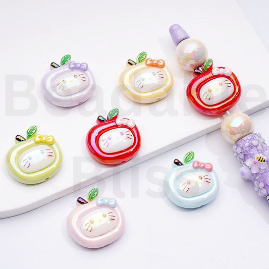 UV Coating Cute Hello Kitt Apple Acrylic Beads, 26*26MM, Random Mix