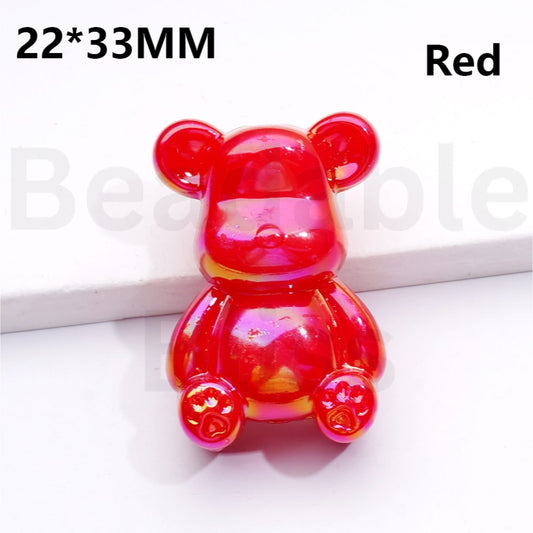 Red transparent bear-shaped object with dimensions 22*33MM on a white background.


