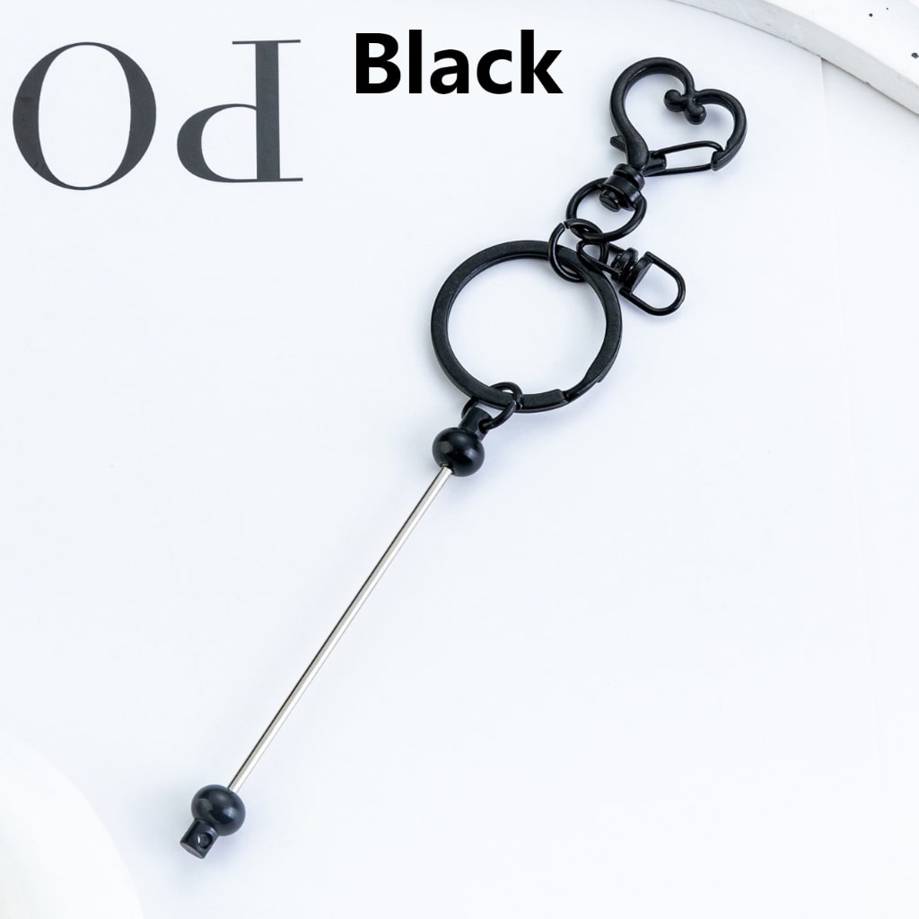 DIY Beadable Metal Keychain with Bar and Heart Shape Clasp in Solid Color, 154MM