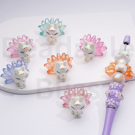 UV Coating Cute Nine-taile Fo Acrylic Beads, 35*30MM