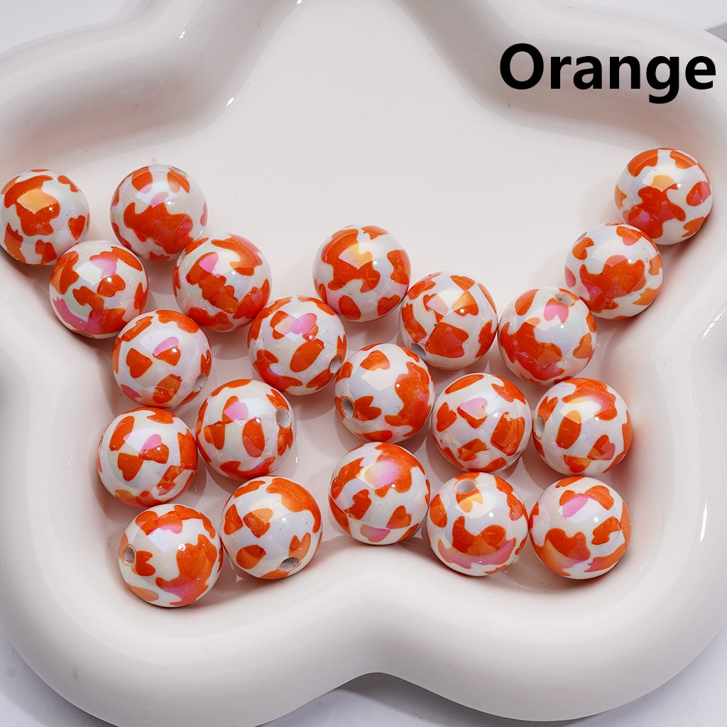UV Coating Multi-Color Cow Prints Round Acrylic Beads, 16MM (Single Color is available for 200pcs(Whole bag))