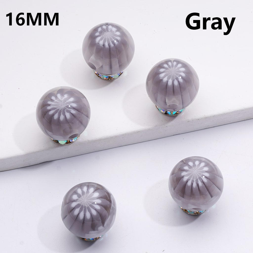 Multi-Color Chrysanthemum-Shaped Stripes Round Acrylic Beads, 16MM (Single Color is only available for 200pcs(whole bag))