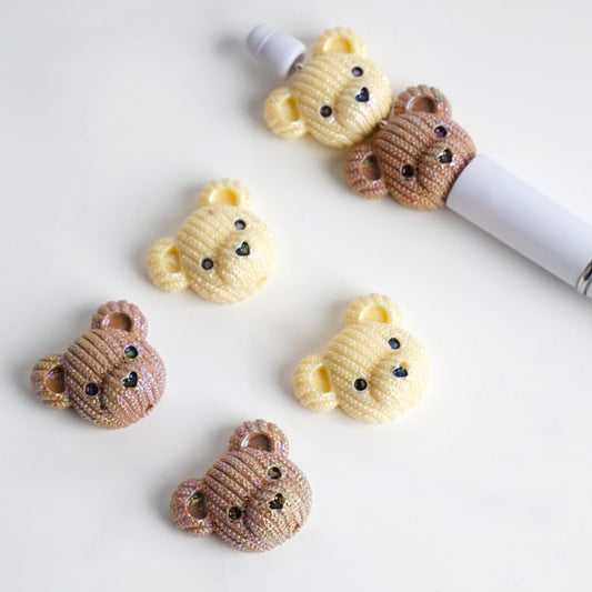 UV Coating Cute Bear Head Acrylic Beads, Around 25*21MM, Random Mix